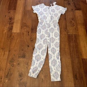 NWT justice girls one piece romper elastic waist tassels Sz 16 blue white